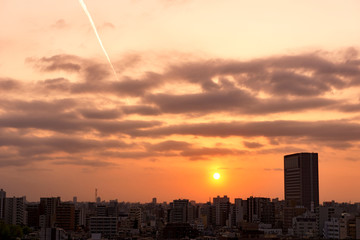 東京　燃える様な夕日