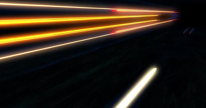 Super fast car night traffic lights. City life, urban scene, car light trails, transport and traffic concept. Long exposure, Travel concept, Science hyperspeed teleport movement, warp speed.