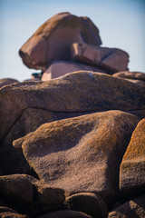 Granite pink boulders near Plumanach. The coast of Pink Granite is a unique place in Brittany. France