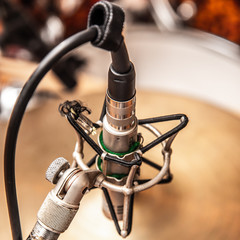 A vintage German pencil microphone is in place for recording Hi Hats on a drum kit