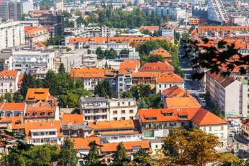 Ljubljana, Slovenia, August 5, 2019. Picturesque city view from the review site Ljubljanski grad