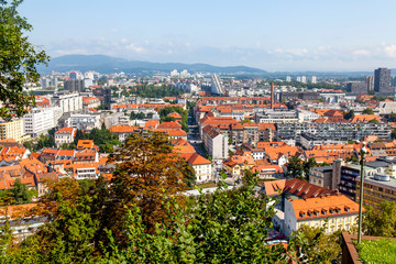 Ljubljana, Slovenia, August 5, 2019. Picturesque city view from the review site Ljubljanski grad