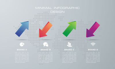 3D arrow up and down Infographic template with 4 options, process chart,Timeline infographics design vector can be used for workflow layout, diagram,  web design, steps or processes. - Vector