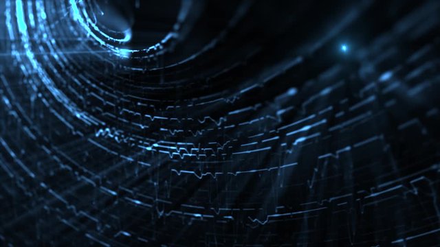 Blue digital technology particles on black background (Looping) 