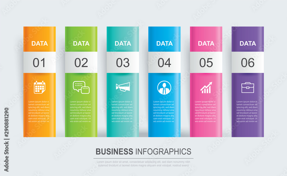 Aufkleber infographics tab paper index with 6 data template. vector illustration abstract background. can be u
