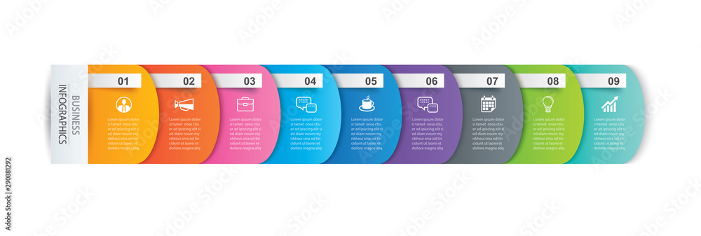 Poster infographics tab paper index with 9 data template. vector illustration abstract background. can be u