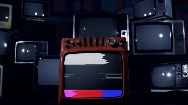 Dramatic Scene: Retro TV with Color Bars Destroyed by Bullets