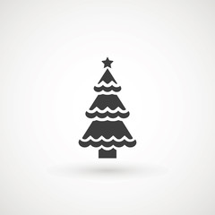 Christmas tree. Tree icon in flat design. Xmas cartoon background. merry spruce fir. Winter illustration isolated on white. Pine.
