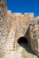 Scenic view of Venecian fortress Rio castle in Greece, near Rio-Antirio Bridge crossing Corinth Gulf strait, Peloponnese, Greece