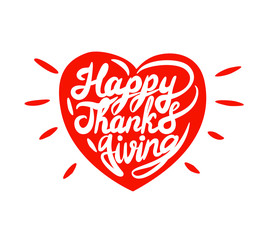 Happy Thanksgiving vector lettering with red heart.