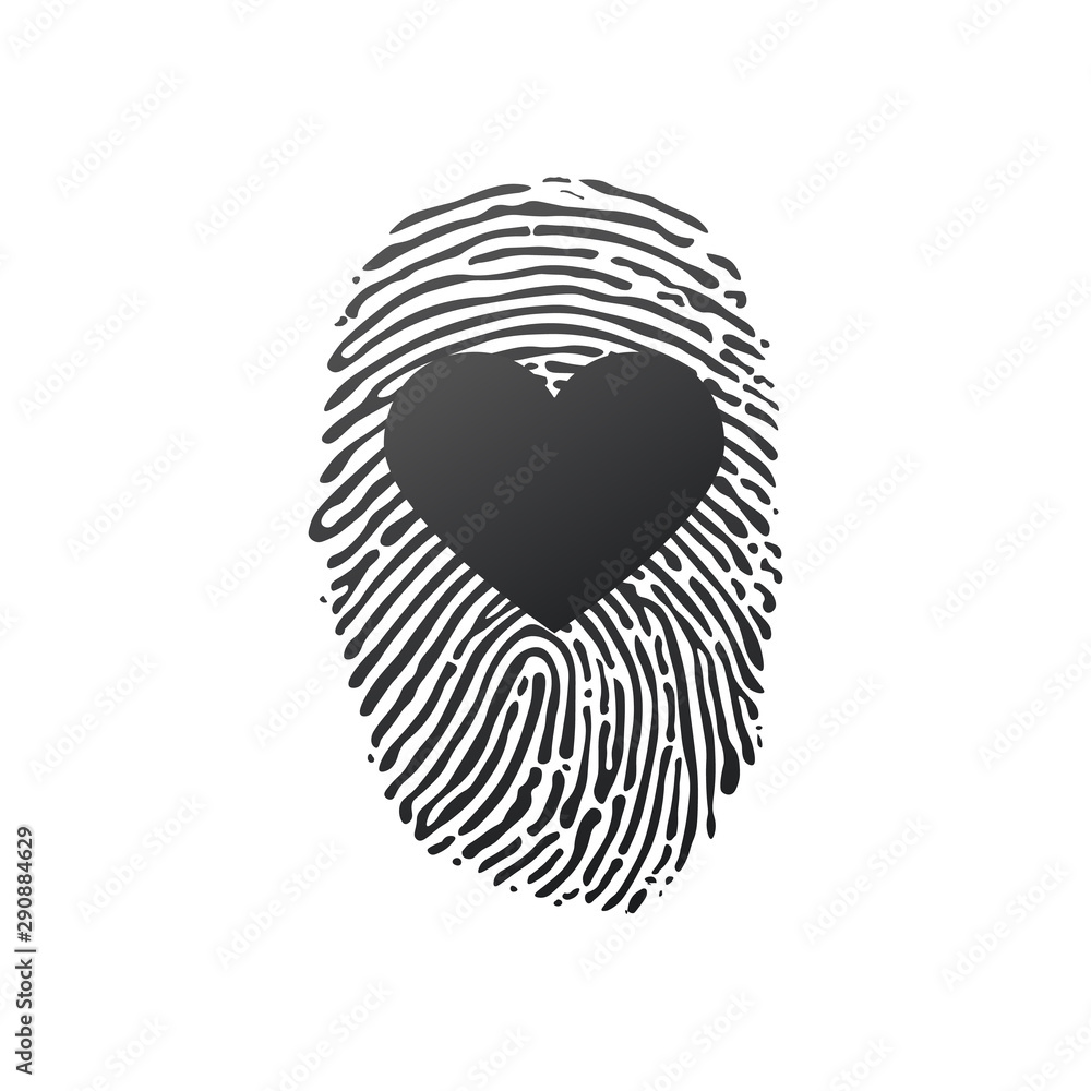 Poster fingerprint scan set with love heart symbol concept idea. stock vector illustration isolated on whit