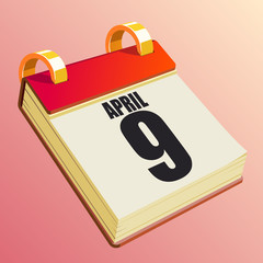 Naklejka premium April 9 on Red Calendar