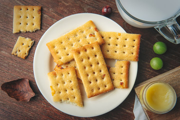 Tasty biscuit flavor on white plate