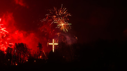 Colorful fireworks at holiday night