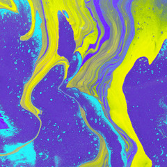 Acrylic Fluid Art. Free flow of purple, yellow and blue colors creates marble effect. Abstract background or texture