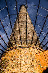 The chimney of Tallinn Creative Hub, an historical power plant now used for international meetings and conferences. Tall tower built in 1948 and made from red bricks. It is under state protection.