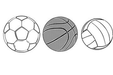 Basketball, football and volleyball balls grunge