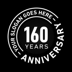 160 years anniversary logo template. One hundred and sixty years celebrating logotype. Black and white vector and illustration.