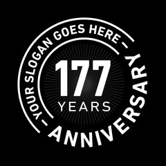 177 years anniversary logo template. One hundred and seventy-seven years celebrating logotype. Black and white vector and illustration.