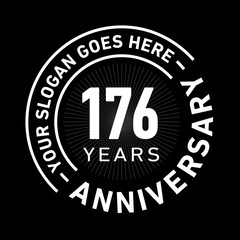 176 years anniversary logo template. One hundred and seventy-six years celebrating logotype. Black and white vector and illustration.