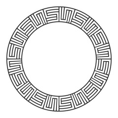 Abstract round meander, circular geometric ornament, Greek frame.