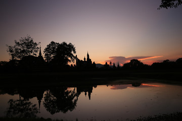 Ancient temple historical national park at Sukhothai, Thailand in 2018. Unesco world heritage for historical old place