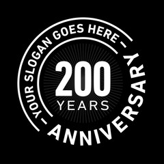 200 years anniversary logo template. Two hundred years celebrating logotype. Black and white vector and illustration.