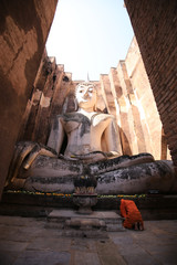 Ancient temple historical national park at Sukhothai, Thailand in 2018. Unesco world heritage for historical old place