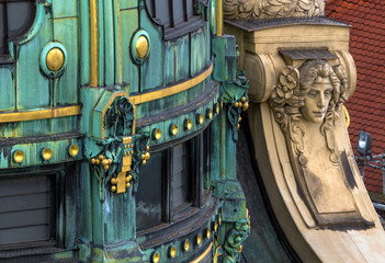 Decorative architectural elements at the streets of Prague