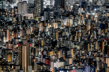 Aerial view of Tokyo city at night. Downtown city light.