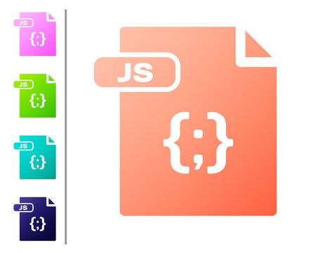 Coral JS file document. Download js button icon isolated on white background. JS file symbol. Set color icons. Vector Illustration