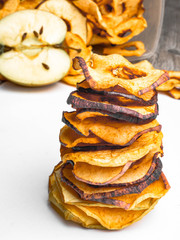 vegetarian dries apples tower, dehydrated healthy snack chips