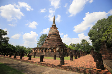 Fototapeta na wymiar Ancient temple historical national park at Sukhothai, Thailand in 2018. Unesco world heritage for historical old place