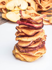 vegetarian dries apples tower, dehydrated healthy snack chips
