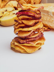vegetarian dries apples tower, dehydrated healthy snack chips