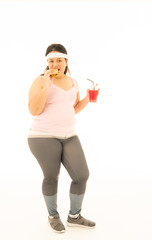 Asian obese women are overweight. With various emotions for herself, eating and exercise