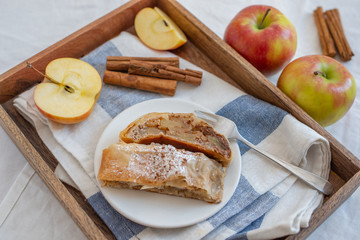 Apple strudel with apples, cinnamon