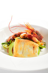 Exquisite Serving Warm Salad with Seafood and Avocado