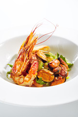 Exquisite Serving Warm Salad with Seafood and Avocado
