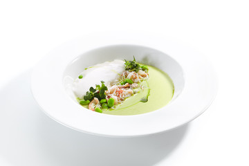 Green Pea Soup with Crab and Coconut Espuma