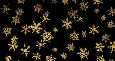 Golden snowflakes on black background. New year wallpaper. 3d render
