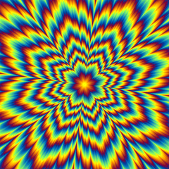 Pulsing fiery flower. Optical illusion of movement.