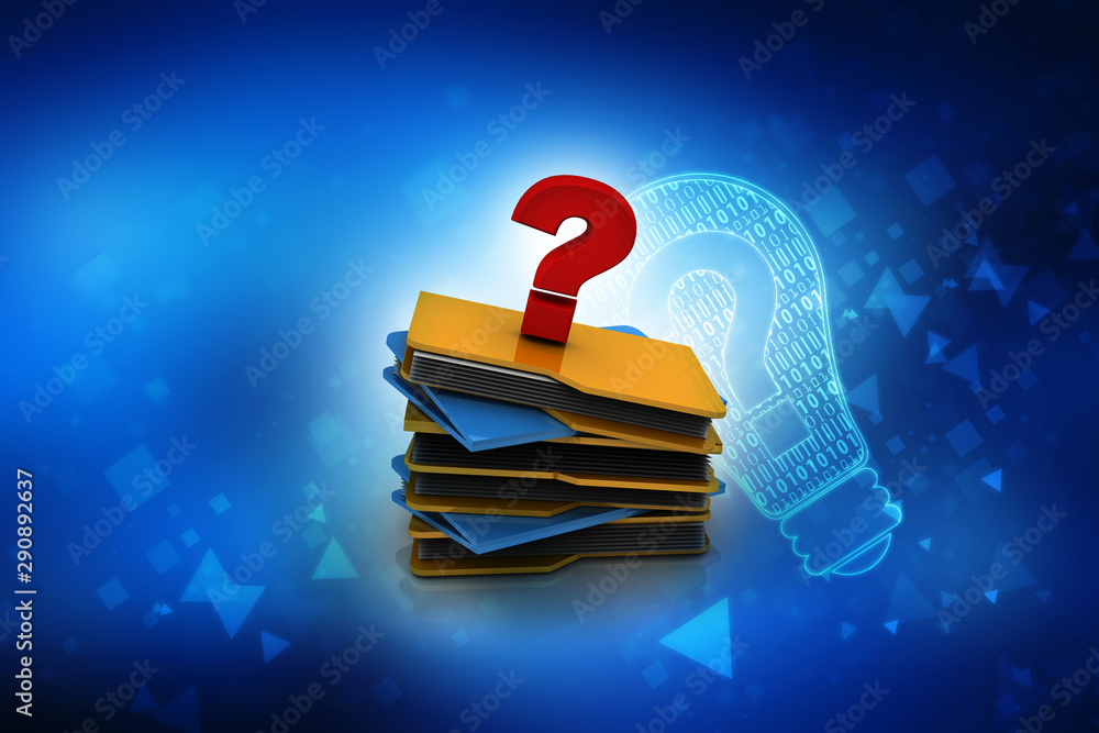Poster 3d rendering file folder with question symbol