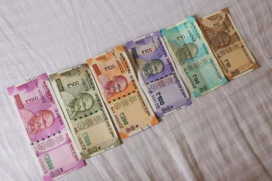Indian currency notes background wallpaper. Money, business, investment, finanance, cash, fund, startup and economy. Front side of all bank Indian notes.