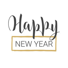 Vector Illustration. Handwritten Lettering of Happy New Year. Template for Greeting Card or Invitation. Objects Isolated on White Background.