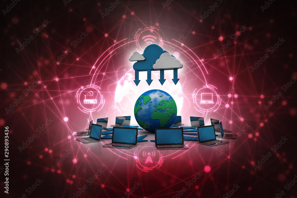 Poster 3d rendering technology computer network