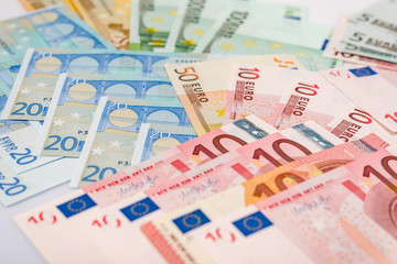 Banknotes money laid out on the table. Euro.