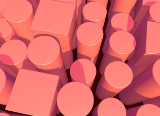 Obraz premium Abstract background with living coral colored pillars structure landscape. 3D illustration