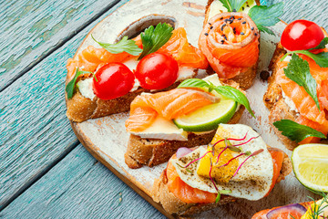 Toasts with salted salmon