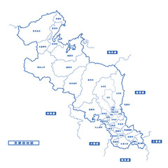 Naklejka premium 京都府地図 シンプル白地図 市区町村